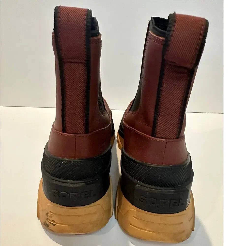 Sorel Brex Waterproof Chelsea Boots Women’s 9 Burgundy Leather Lug Sole Booties